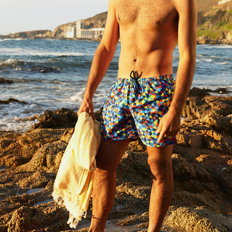 La Palma Eco-Beachwear Classic Geometrical Blue Sustainable Swim Trunk