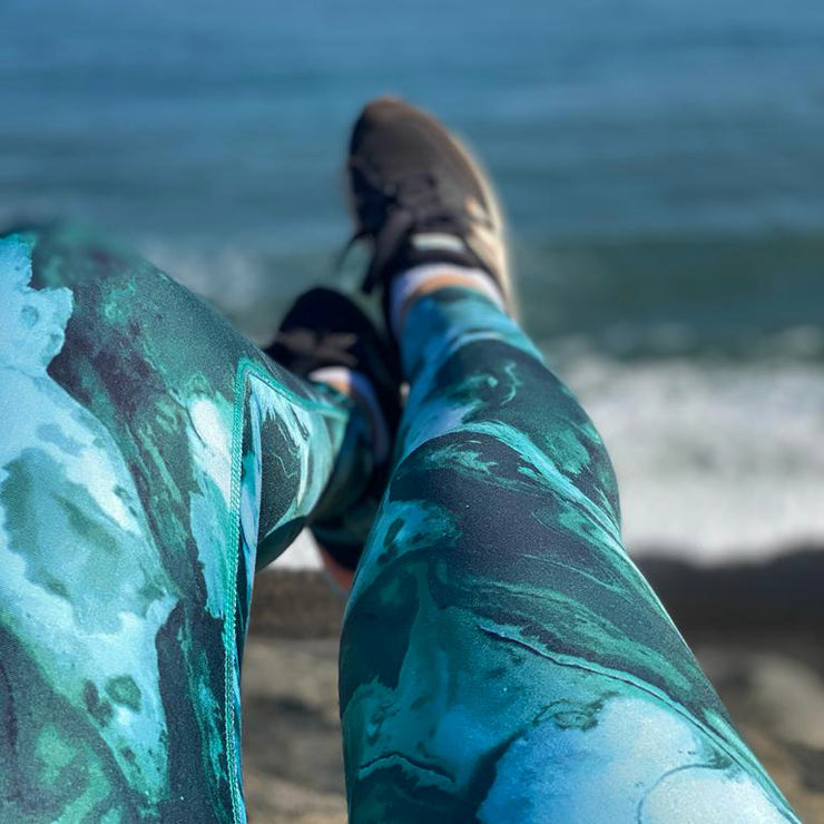 High Rise 7/8 Green Marble Sustainable Leggings